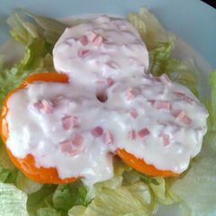 A picture of Vickys Stuffed Peaches with Vegan Option, GF DF EF SF NF.