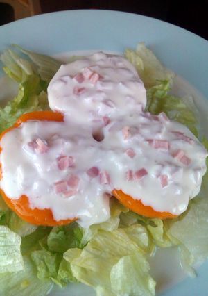 A picture of Vickys Stuffed Peaches with Vegan Option, GF DF EF SF NF.