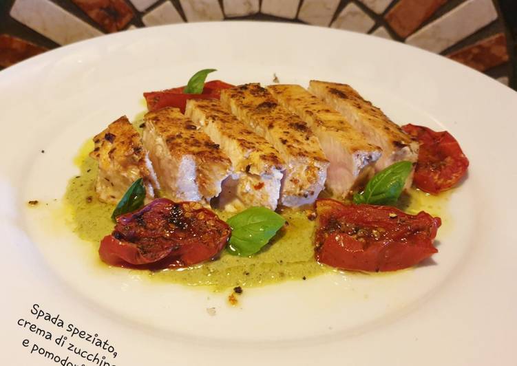 Ricetta Pesce Spada Speziato Su Crema Di Zucchine E Pomodorini Di Mirko Runci Food Blogger Cookpad