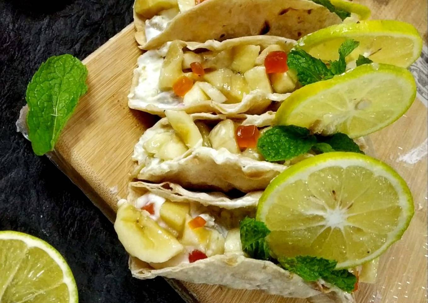 Falahari tacos srikand fruit stuff
