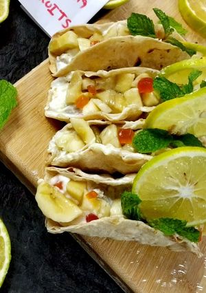A picture of Falahari tacos srikand fruit stuff.