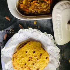 Turkish Flat Bread n Beef Vegitable soup A picture of Turkish Flat Bread n Beef Vegitable soup.