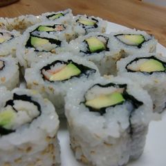 A picture of California Rolls.