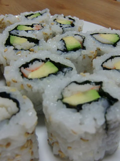 A picture of California Rolls.