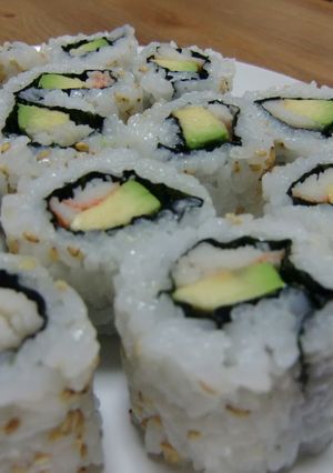 A picture of California Rolls.