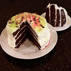 Chocolate Chiffon Layer Cake with Peppermint Marscapone Cream Filling / Frosting A picture of Chocolate Chiffon Layer Cake with Peppermint Marscapone Cream Filling / Frosting.