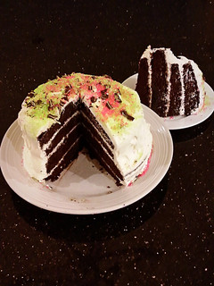 A picture of Chocolate Chiffon Layer Cake with Peppermint Marscapone Cream Filling / Frosting.