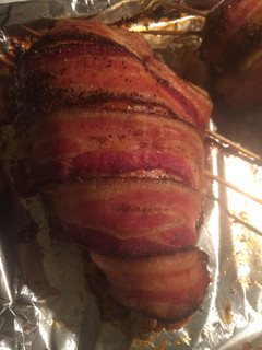 A picture of Peppercorn Bacon Wrapped Chicken Breast.