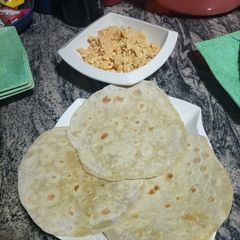 A picture of Chapati with scramble Eggs.