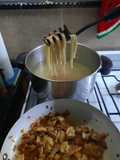 Pasta con mejillones sarteneados
