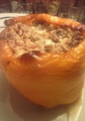 A picture of Brad's pancetta and sausage stuffed peppers.