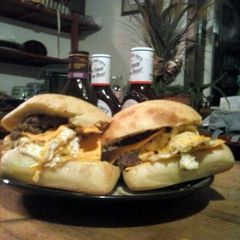 A picture of Hunter's burgers.