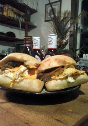 A picture of Hunter's burgers.