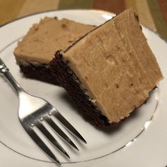 A picture of Dairy Free Double Chocolate Cake with Dairy Free Peanut Butter Icing.