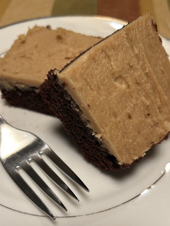 A picture of Dairy Free Double Chocolate Cake with Dairy Free Peanut Butter Icing.
