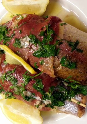 A picture of 'V' Trout and Parma ham.