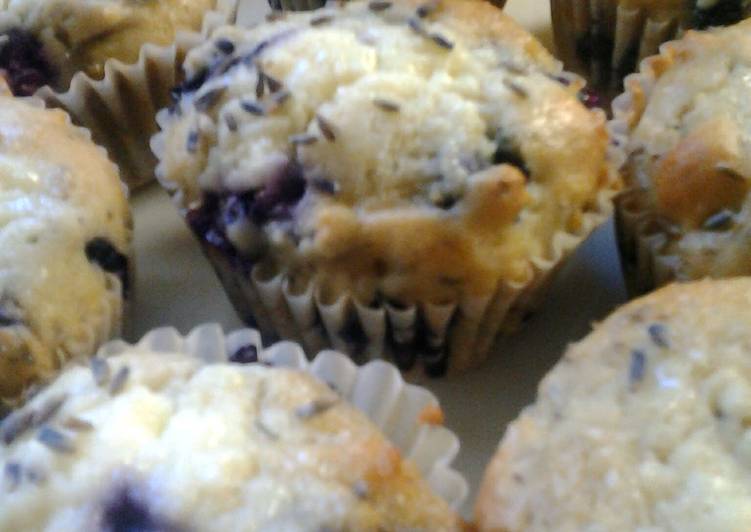 Lavender Almond Blueberry Muffins with Cream Cheese Filling