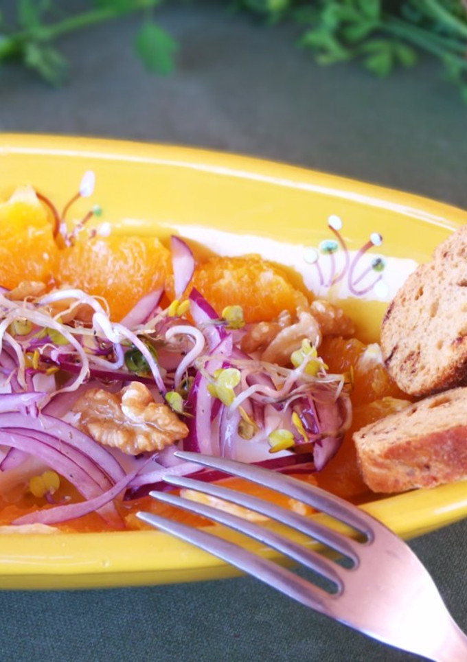 Una foto de Queso fresco 0 % con naranja y cebolla morada
