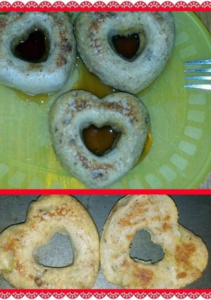 A picture of Heart shaped pancake puffs.
