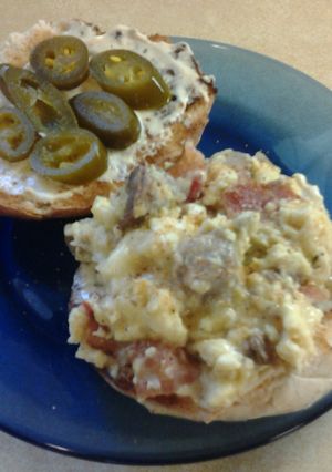 A picture of Steak, Bacon and Egg Breakfast Sandwich.