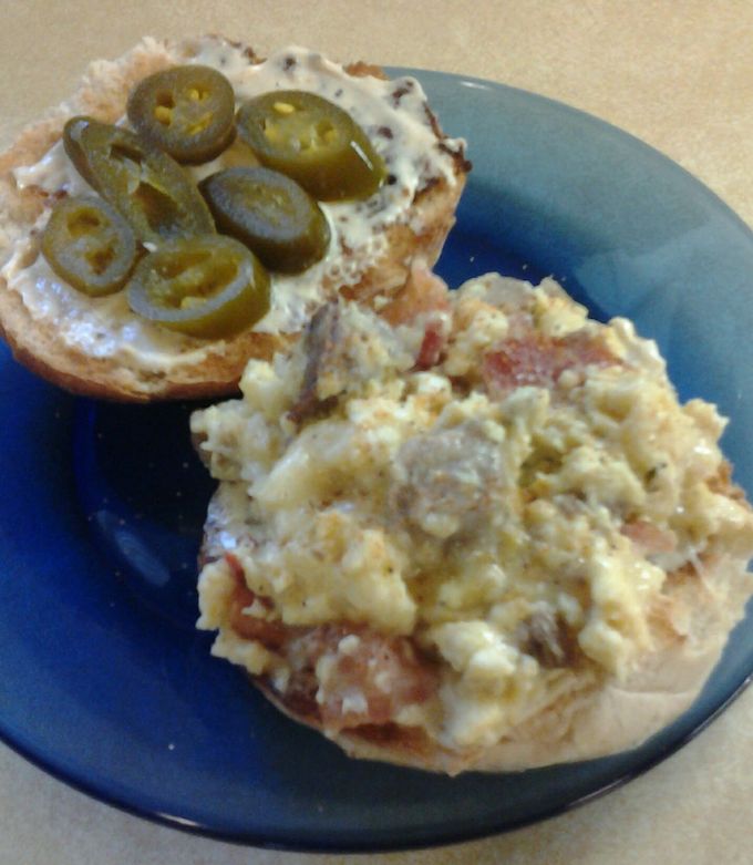 A picture of Steak, Bacon and Egg Breakfast Sandwich.