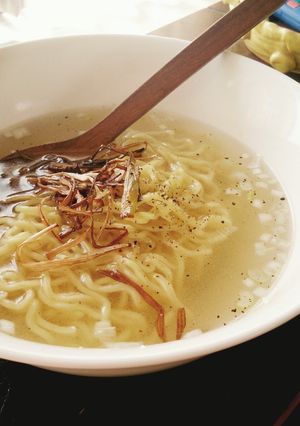 A picture of Authentic, Refreshing Salt Broth Ramen Made Right in the Bowl.