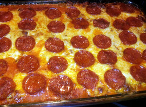 A picture of Baked spaghetti with cream cheese.