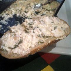 A picture of Brad's (not another) artichoke dip recipe.
