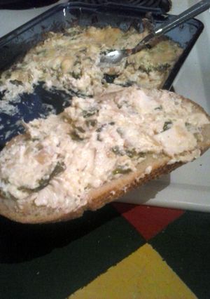 A picture of Brad's (not another) artichoke dip recipe.