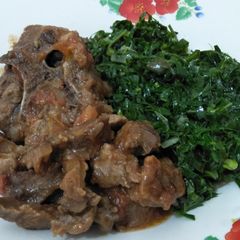 A picture of Beef wet fry with greens.
