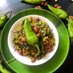 A picture of Spinach peanut moong dal sabji.