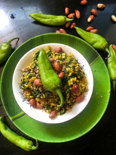 A picture of Spinach peanut moong dal sabji.