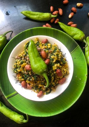 A picture of Spinach peanut moong dal sabji.