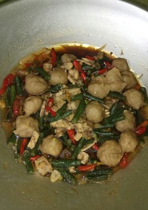 Foto resep Oseng kacang panjang tempe & bakso