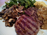 Ribeye Steak with Onion Gravy, Mushrooms & Fresh Greens