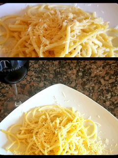 Una foto de Espaguetis con queso pecorino, gouda, pimienta