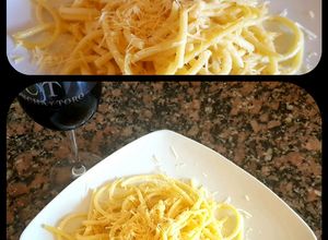 Una foto de Espaguetis con queso pecorino, gouda, pimienta