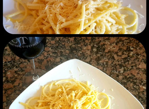 Una foto de Espaguetis con queso pecorino, gouda, pimienta