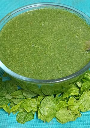 A picture of Herbed 🌿 Pani for Pani Puri --- Pudina / Mint Spicy Water.