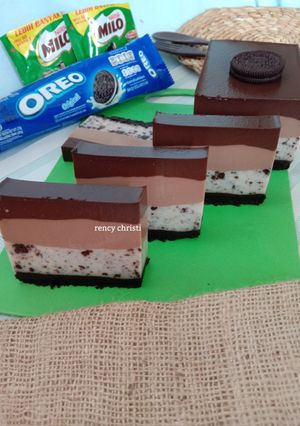 Foto resep Puding Lapis Coklat Milo Oreo super lembut 👍