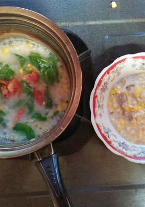 Foto resep Mpasi 8m+ bubur tim, ikan layang, jagung manis,bayam dan tomat