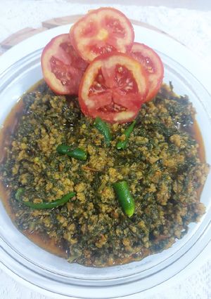 A picture of Mutton mince with spinach.