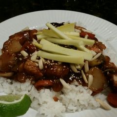 A picture of Brad's sweet and spicy hoisin chicken stir fry.