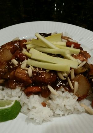 A picture of Brad's sweet and spicy hoisin chicken stir fry.