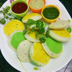 Tri colour idli A picture of Tri colour idli.