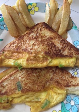 Foto resep Roti bakar telur + kentang goreng