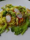Noodles salteados com bifes de peru e legumes