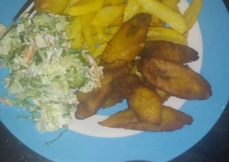 Fried irish,plantain and salad