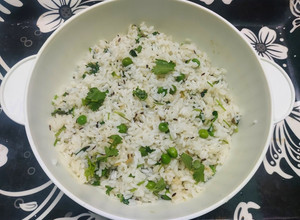 A picture of Green Peas Jeera Rice.
