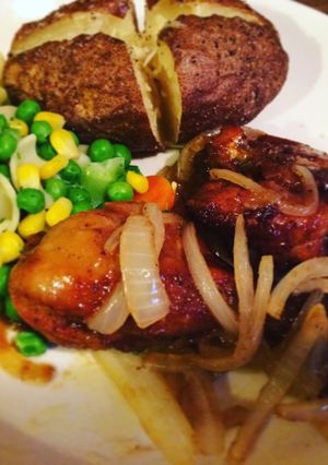 Foto resep Ayam saus mentega, baked potato, steamed veggies 🍗🍽